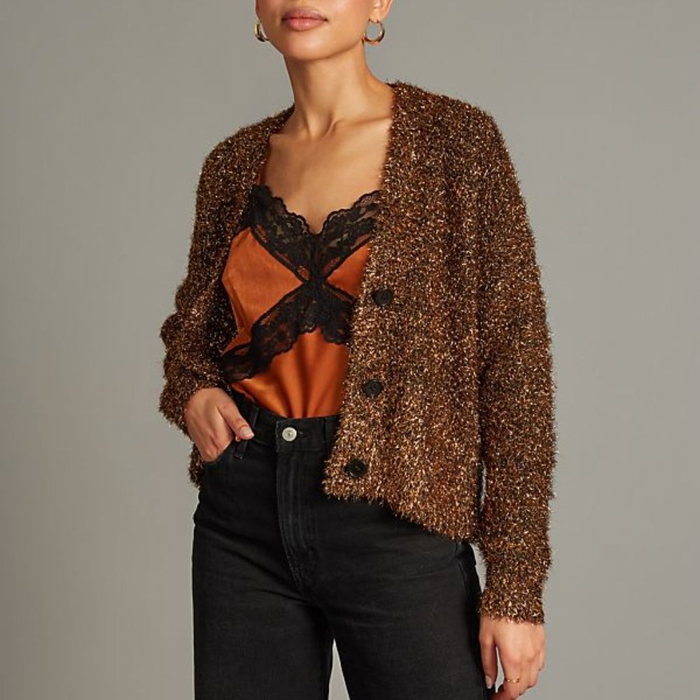 Anthropologie Tinsel Shimmer Cardigan new nwt bronze color - Picture 5 of 7